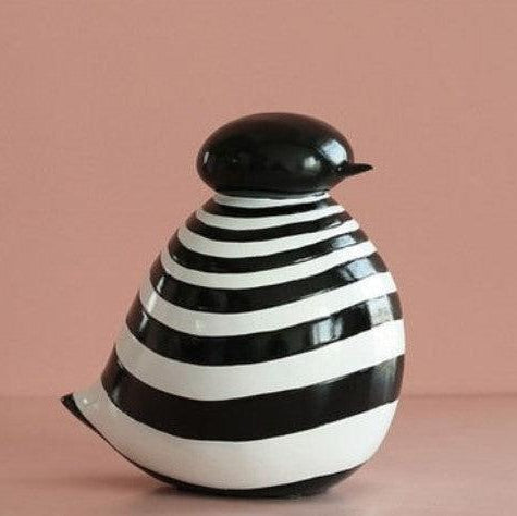 RoyaleGlow Nordic Striped Bird Figurine - Modern Black & White Ceramic Decor-Royale Basic