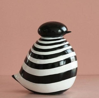 RoyaleGlow Nordic Striped Bird Figurine - Modern Black & White Ceramic Decor-Royale Basic