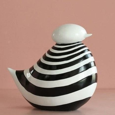 RoyaleGlow Nordic Striped Bird Figurine - Modern Black & White Ceramic Decor-Royale Basic