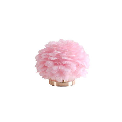 RoyaleGlow Feather Accent Table Lamp - Elegant White Plumes, Gold Base for Bedroom Decor-Royale Basic