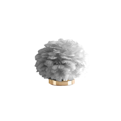 RoyaleGlow Feather Accent Table Lamp - Elegant White Plumes, Gold Base for Bedroom Decor-Royale Basic