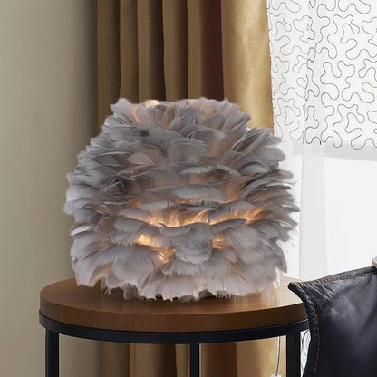 RoyaleGlow Feather Accent Table Lamp - Elegant White Plumes, Gold Base for Bedroom Decor-Royale Basic