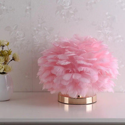 RoyaleGlow Feather Accent Table Lamp - Elegant White Plumes, Gold Base for Bedroom Decor-Royale Basic