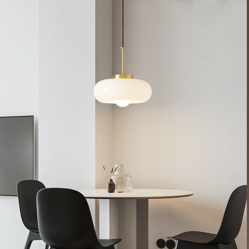 RoyaleGlow Nordic Milk Glass Pendant Light, Copper Shade Modern Hanging Lamp