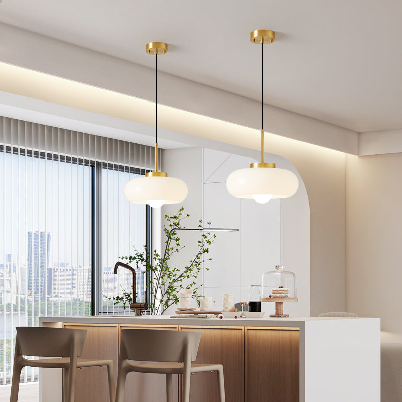 RoyaleGlow Nordic Milk Glass Pendant Light, Copper Shade Modern Hanging Lamp