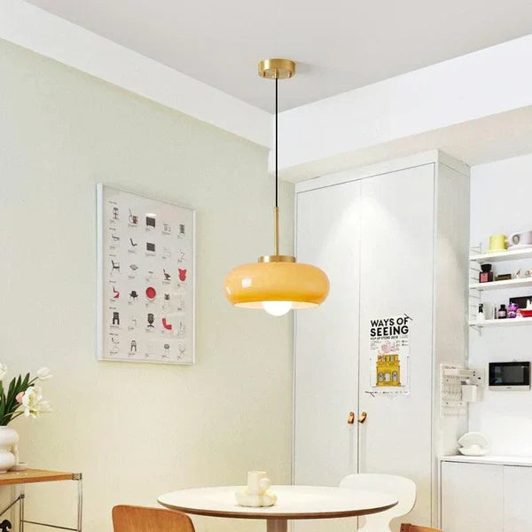 RoyaleGlow Nordic Milk Glass Pendant Light, Copper Shade Modern Hanging Lamp