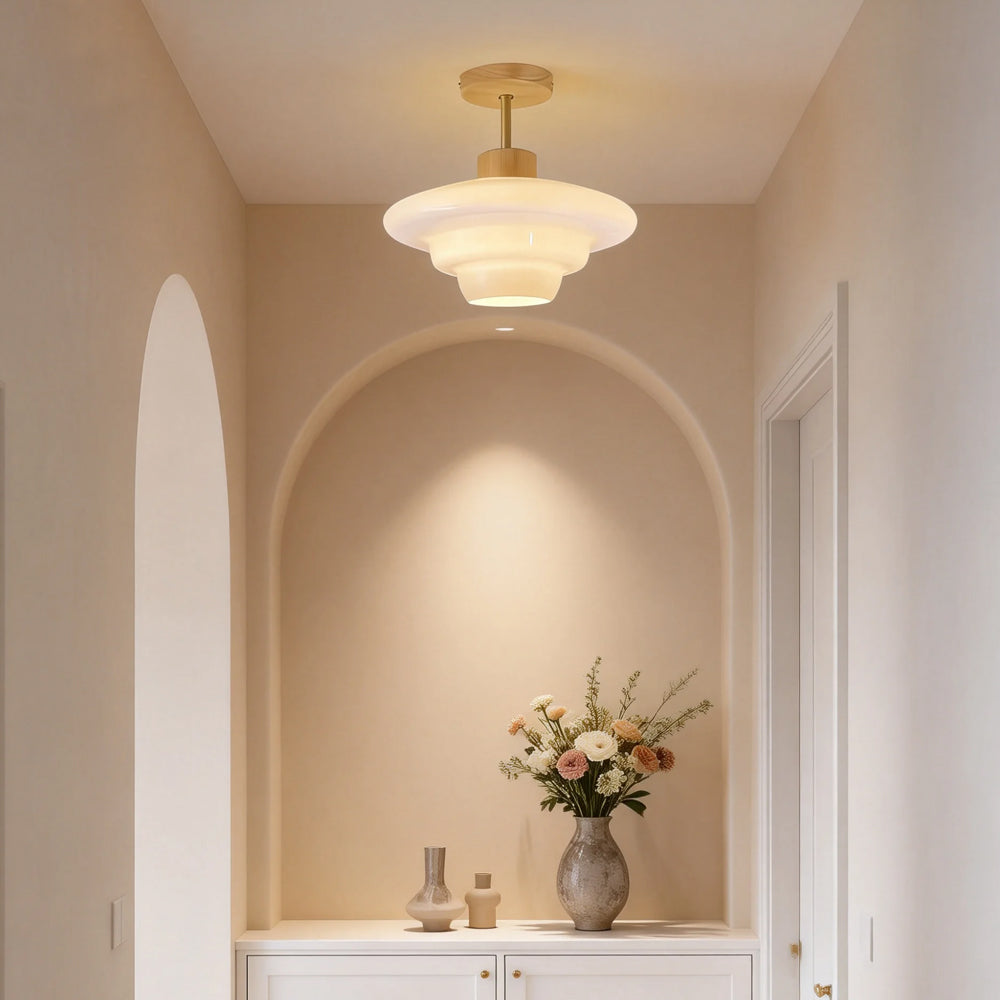 Rayvia Nordic Cream Glass Ceiling Light With Eye-Care Illumination