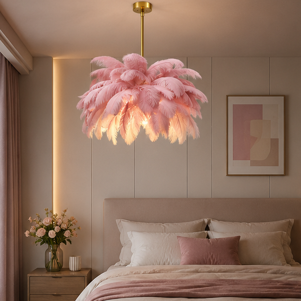 Nordic Ostrich Feather Lamp Led Pendant Lights Living Room Home Decor Bedroom Indoor Lighting Chandelier Hanging Light Fixture