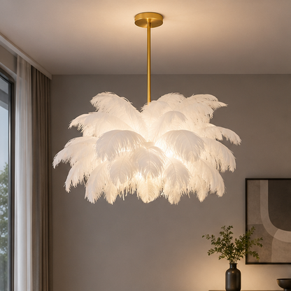 Nordic Ostrich Feather Lamp Led Pendant Lights Living Room Home Decor Bedroom Indoor Lighting Chandelier Hanging Light Fixture