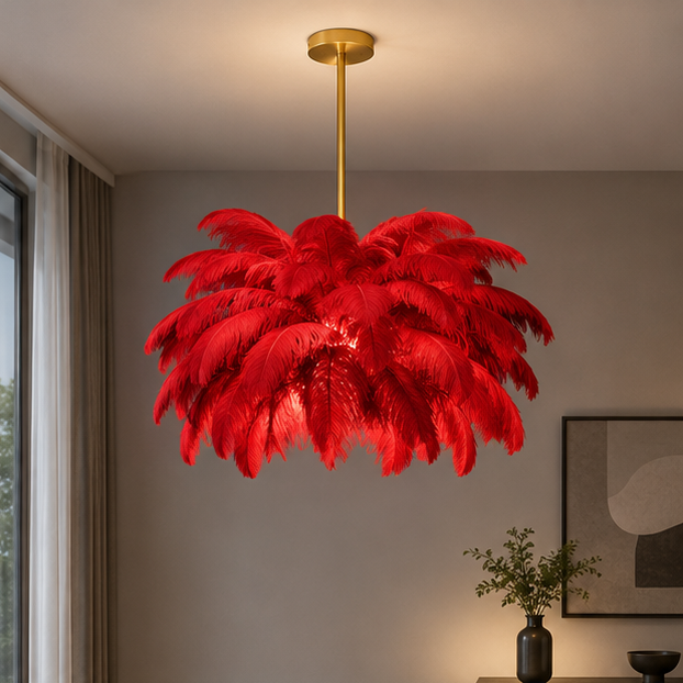 Nordic Ostrich Feather Lamp Led Pendant Lights Living Room Home Decor Bedroom Indoor Lighting Chandelier Hanging Light Fixture