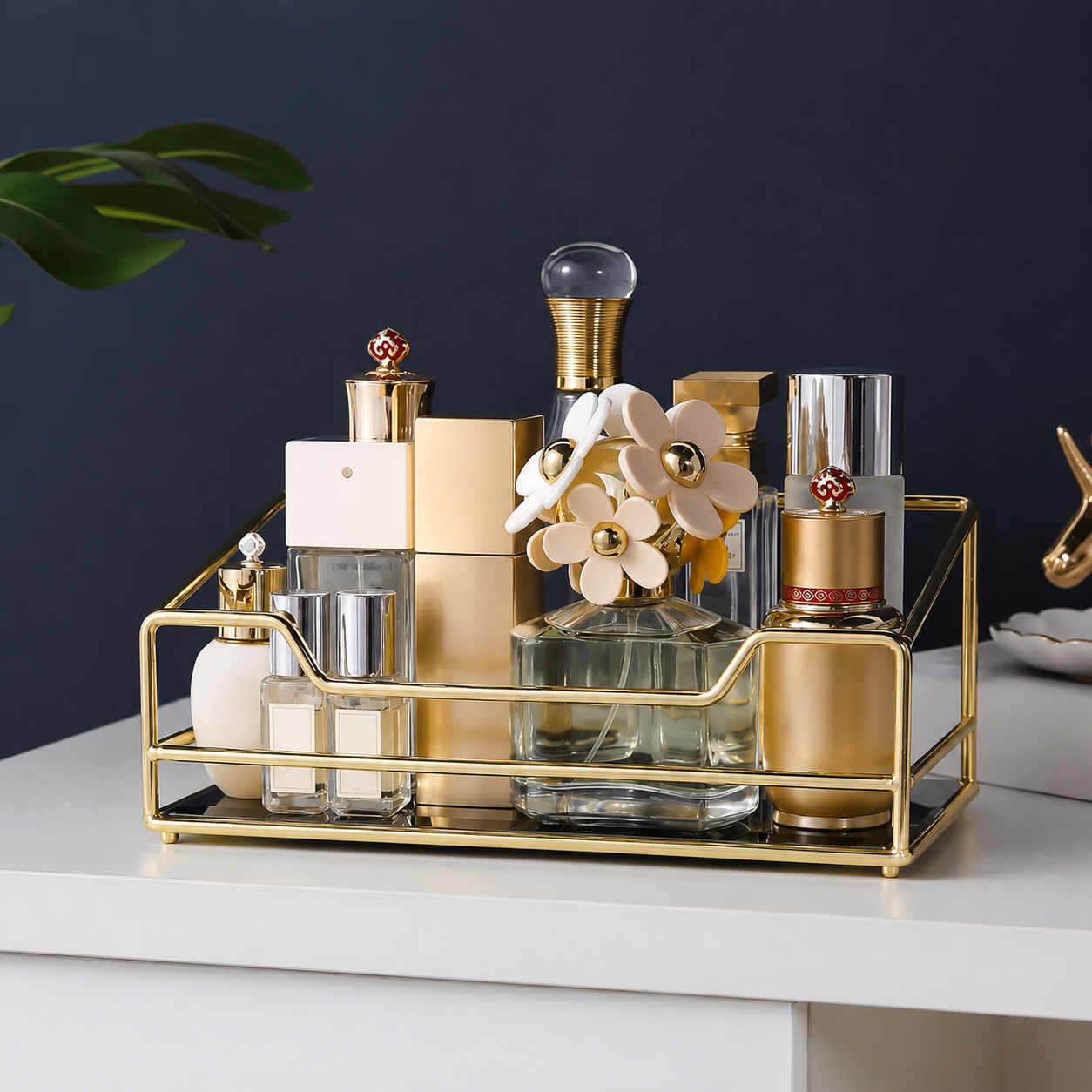 Nordic Rotating Cosmetic Desktop Storage Box Transparent Makeup Organizer 2 Tiers Glass Tray Dressing Table Finishing Rack 