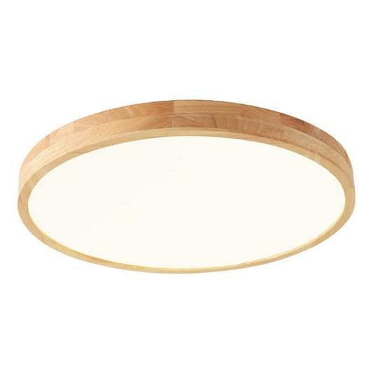 RoyaleGlow Nordic Wood Round Ultra-Thin LED Flush Mount Ceiling Light