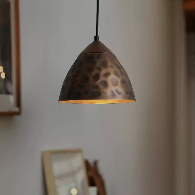 Royelux Luxury Hammered Copper Pendant Light with Natural Walnut Accent for Modern Homes