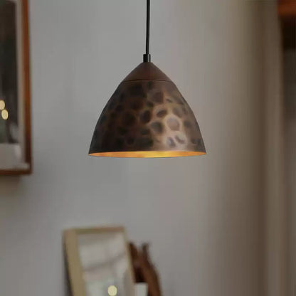 Royelux Luxury Hammered Copper Pendant Light with Natural Walnut Accent for Modern Homes