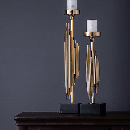 RoyaleGlow Modern Gold Metal Taper Candle Holder with Marble Base, Elegant Abstract Design