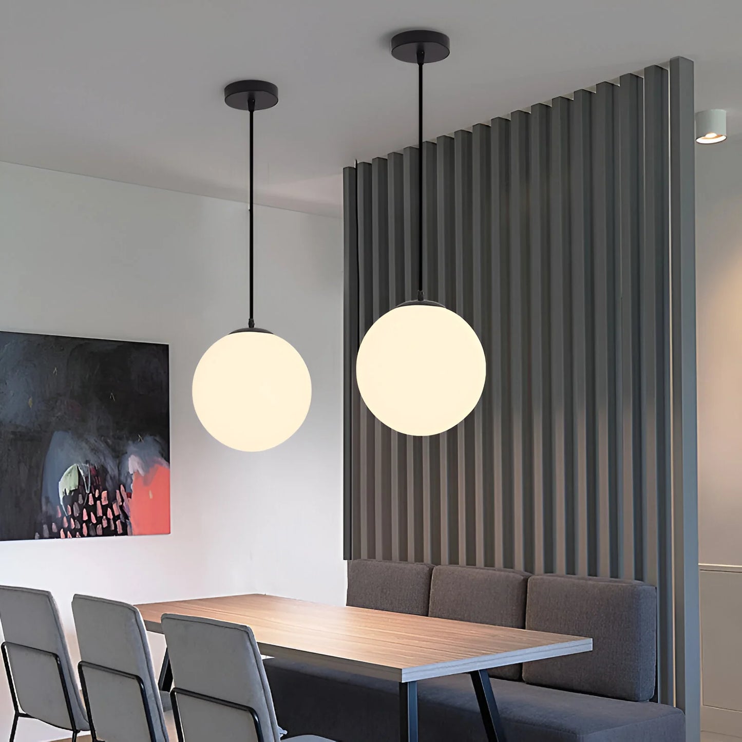 LuxRoyale Nordic Globe Milky Glass Pendant Light, Sphere Minimalist Pendant Lamp With Soft Glow