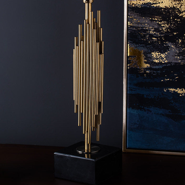 RoyaleGlow Modern Gold Metal Taper Candle Holder with Marble Base, Elegant Abstract Design