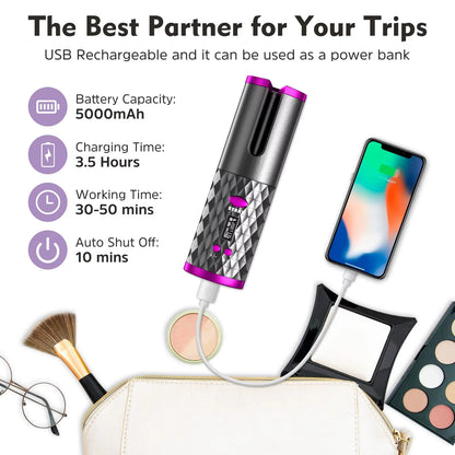 Luxora Cordless Hair Curler Automatic Curling Tool - Portable And Rechargeable