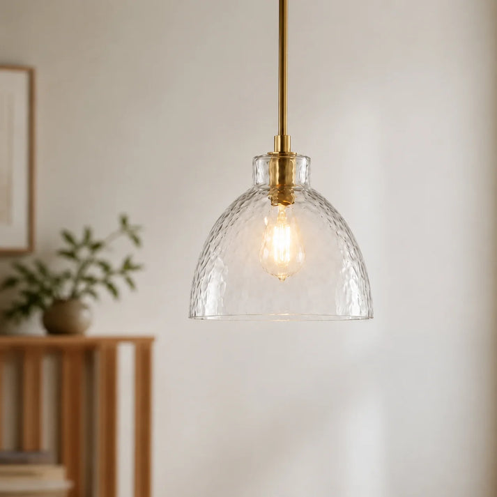 RoyaleGlow Farmhouse Hammered Glass Pendant Light for Kitchen Island