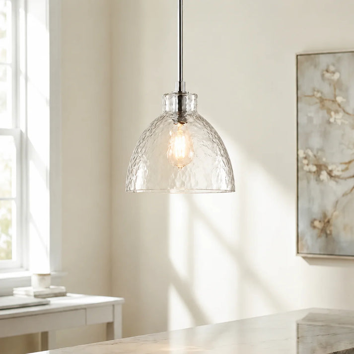 RoyaleGlow Farmhouse Hammered Glass Pendant Light for Kitchen Island