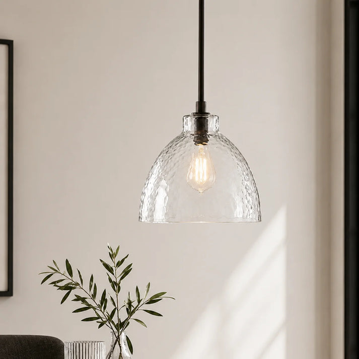 RoyaleGlow Farmhouse Hammered Glass Pendant Light for Kitchen Island