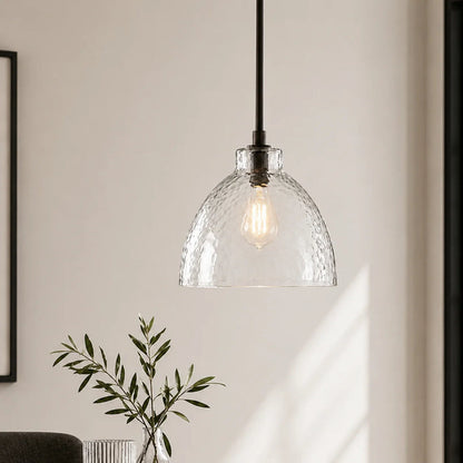 RoyaleGlow Farmhouse Hammered Glass Pendant Light for Kitchen Island