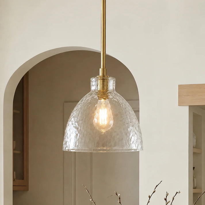 RoyaleGlow Farmhouse Hammered Glass Pendant Light for Kitchen Island