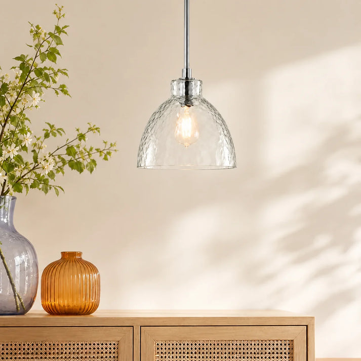 RoyaleGlow Farmhouse Hammered Glass Pendant Light for Kitchen Island