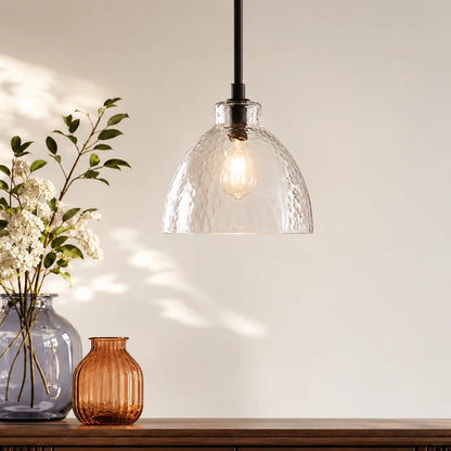 RoyaleGlow Farmhouse Hammered Glass Pendant Light for Kitchen Island