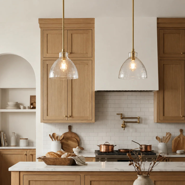 RoyaleGlow Farmhouse Hammered Glass Pendant Light for Kitchen Island