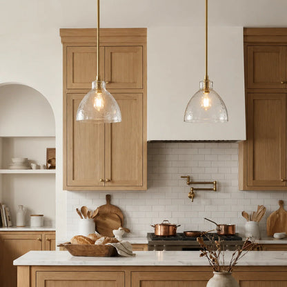 RoyaleGlow Farmhouse Hammered Glass Pendant Light for Kitchen Island