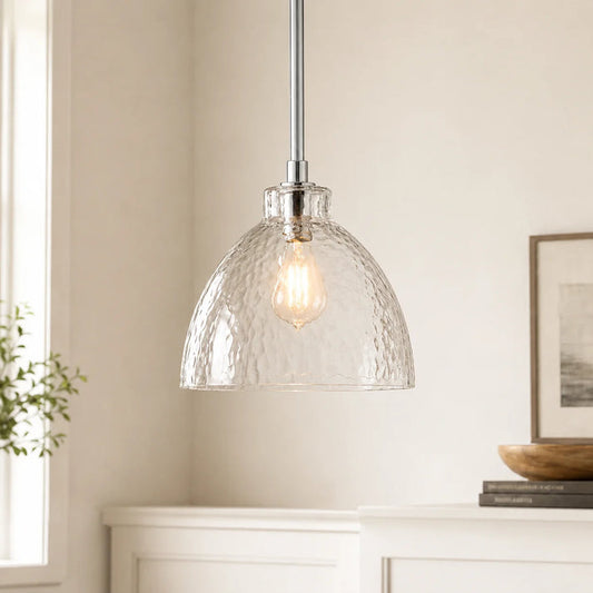 RoyaleGlow Farmhouse Hammered Glass Pendant Light for Kitchen Island