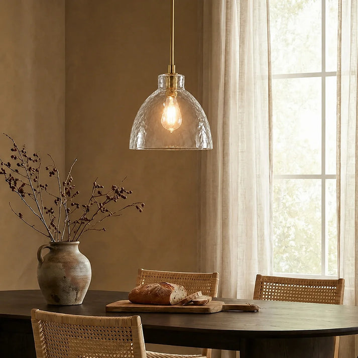 RoyaleGlow Farmhouse Hammered Glass Pendant Light for Kitchen Island