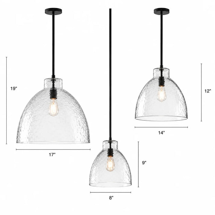 RoyaleGlow Farmhouse Hammered Glass Pendant Light for Kitchen Island