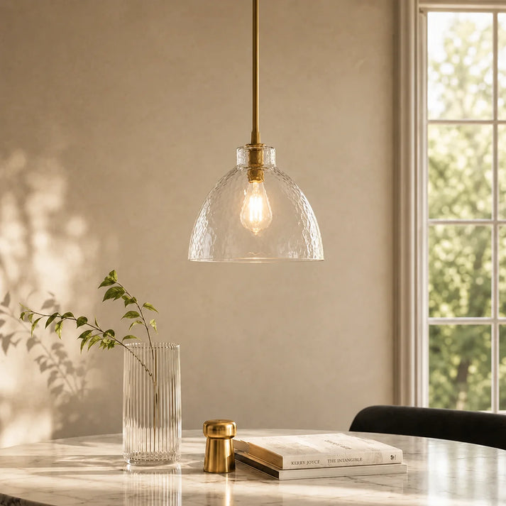 RoyaleGlow Farmhouse Hammered Glass Pendant Light for Kitchen Island