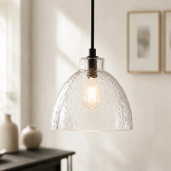 RoyaleGlow Farmhouse Hammered Glass Pendant Light for Kitchen Island