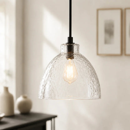 RoyaleGlow Farmhouse Hammered Glass Pendant Light for Kitchen Island