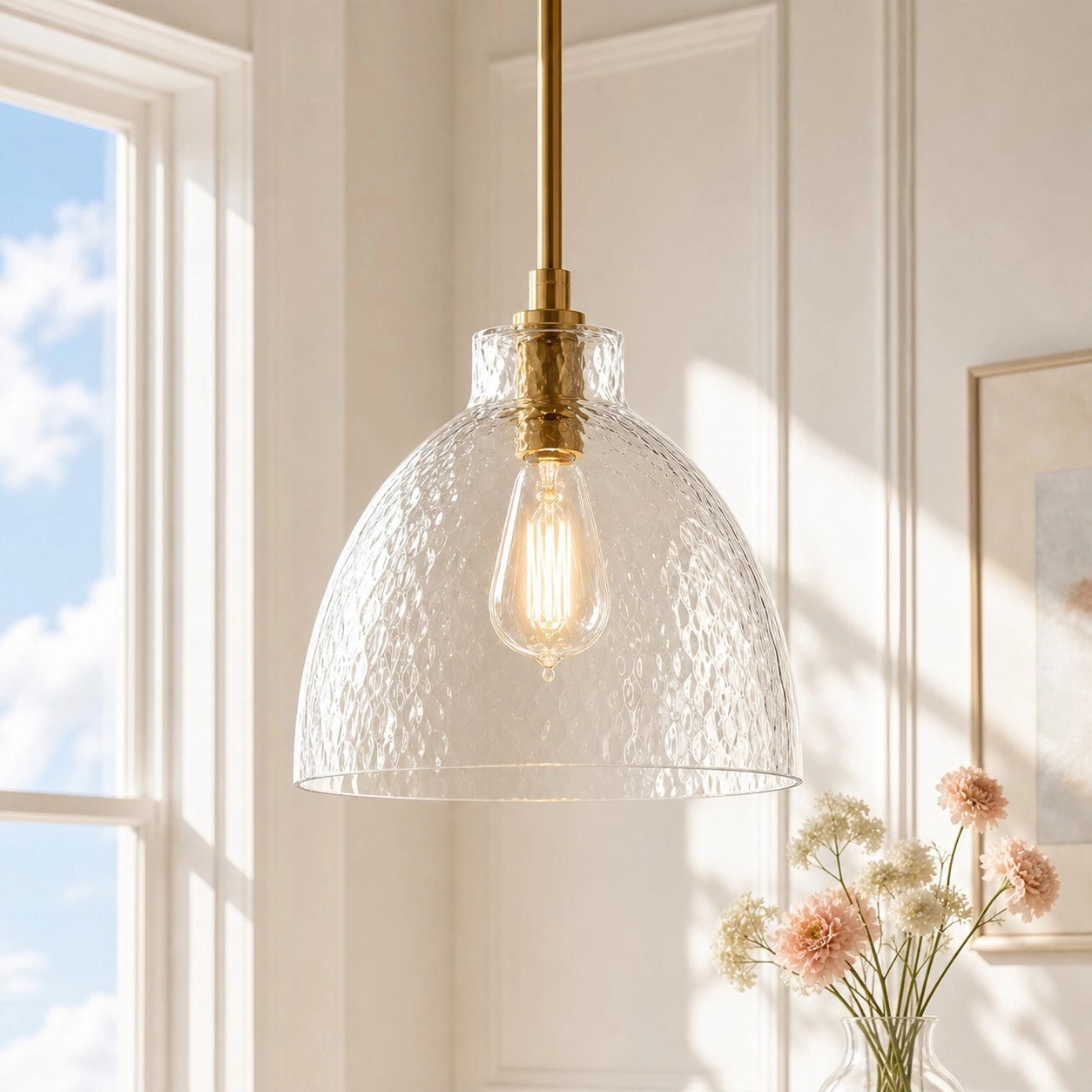 Ondine Farmhouse Hammered Glass Pendant Light 0