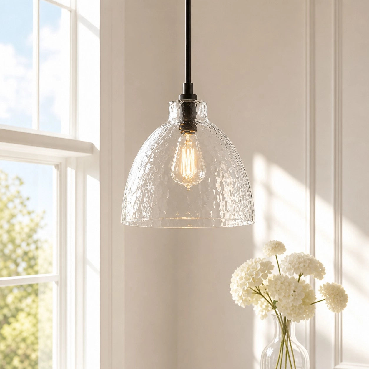 Ondine Farmhouse Hammered Glass Pendant Light 10