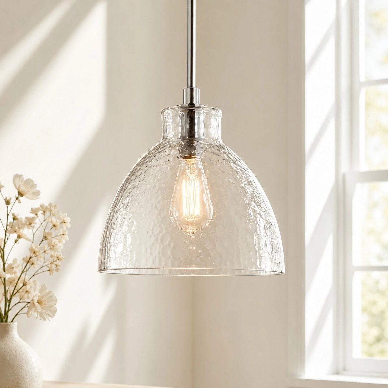 Ondine Farmhouse Hammered Glass Pendant Light 12