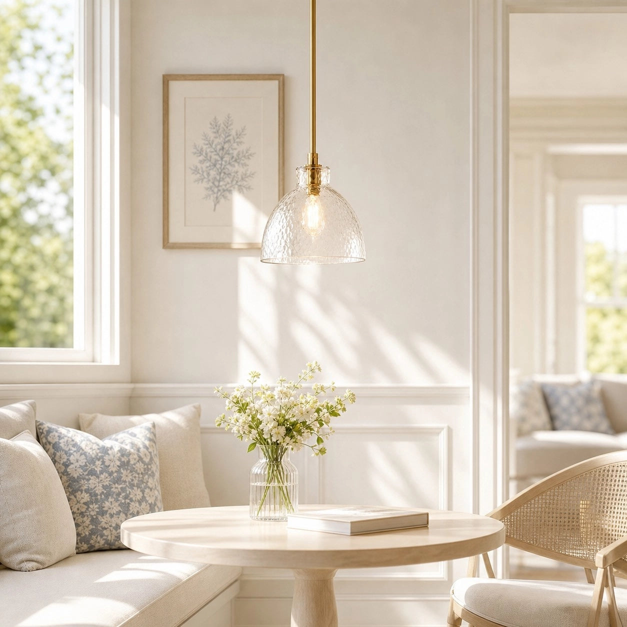 Ondine Farmhouse Hammered Glass Pendant Light 2