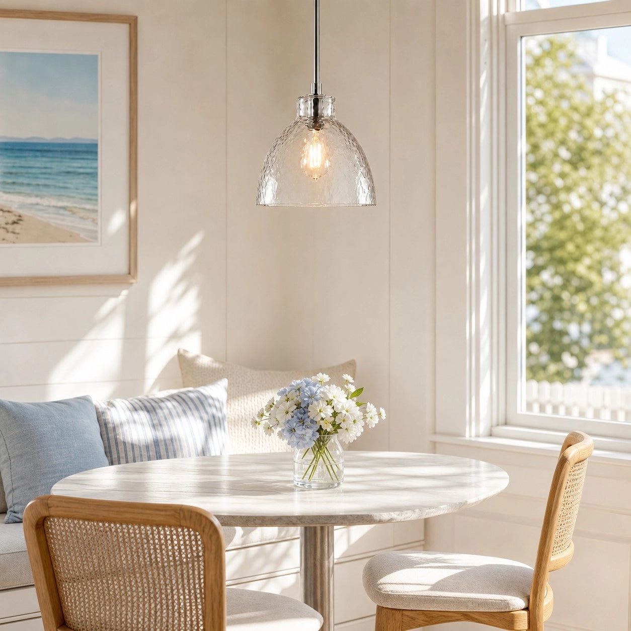 Ondine Farmhouse Hammered Glass Pendant Light 4