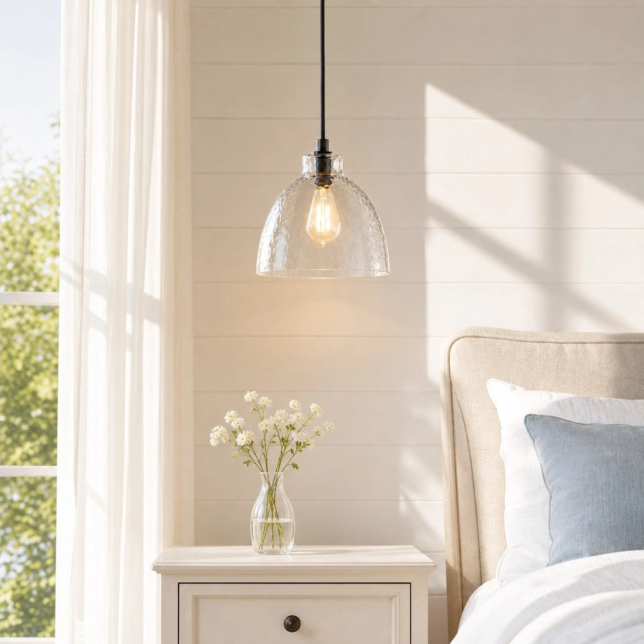 Ondine Farmhouse Hammered Glass Pendant Light 8
