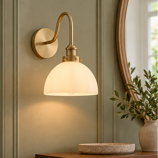 RoyaleGlow Mid-Century Antique Brass Wall Sconce with Dome Shade