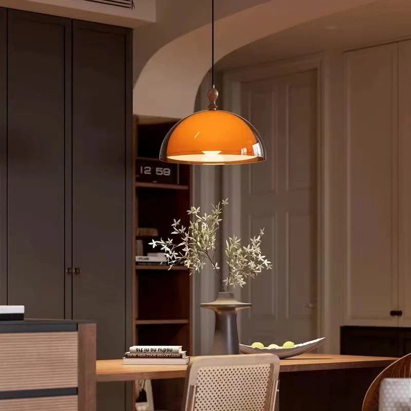 Orbix Bauhaus Amber Dome Wood Cap Pendant Light 1