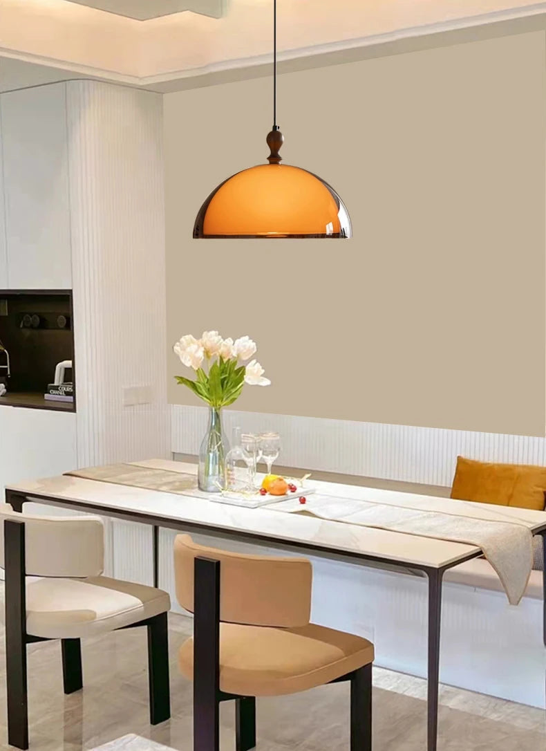 Orbix Bauhaus Amber Dome Wood Cap Pendant Light 3