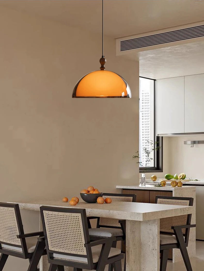 Orbix Bauhaus Amber Dome Wood Cap Pendant Light 4