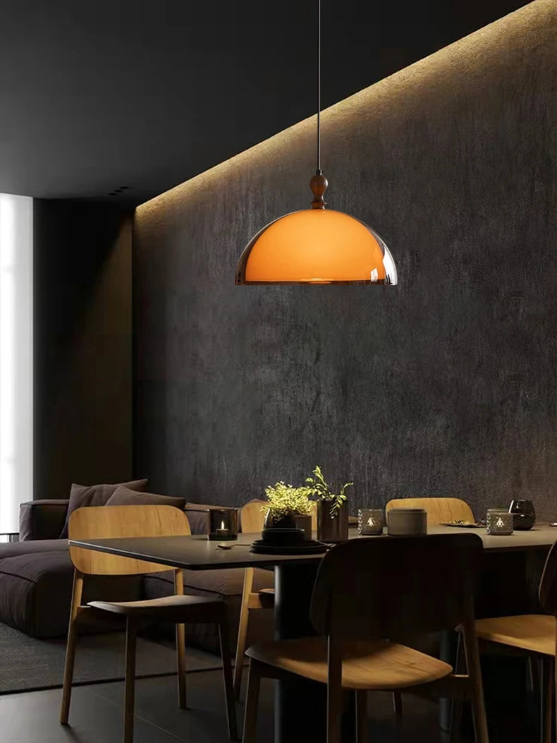 Orbix Bauhaus Amber Dome Wood Cap Pendant Light 5