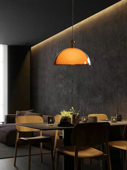 Orbix Bauhaus Amber Dome Wood Cap Pendant Light 5