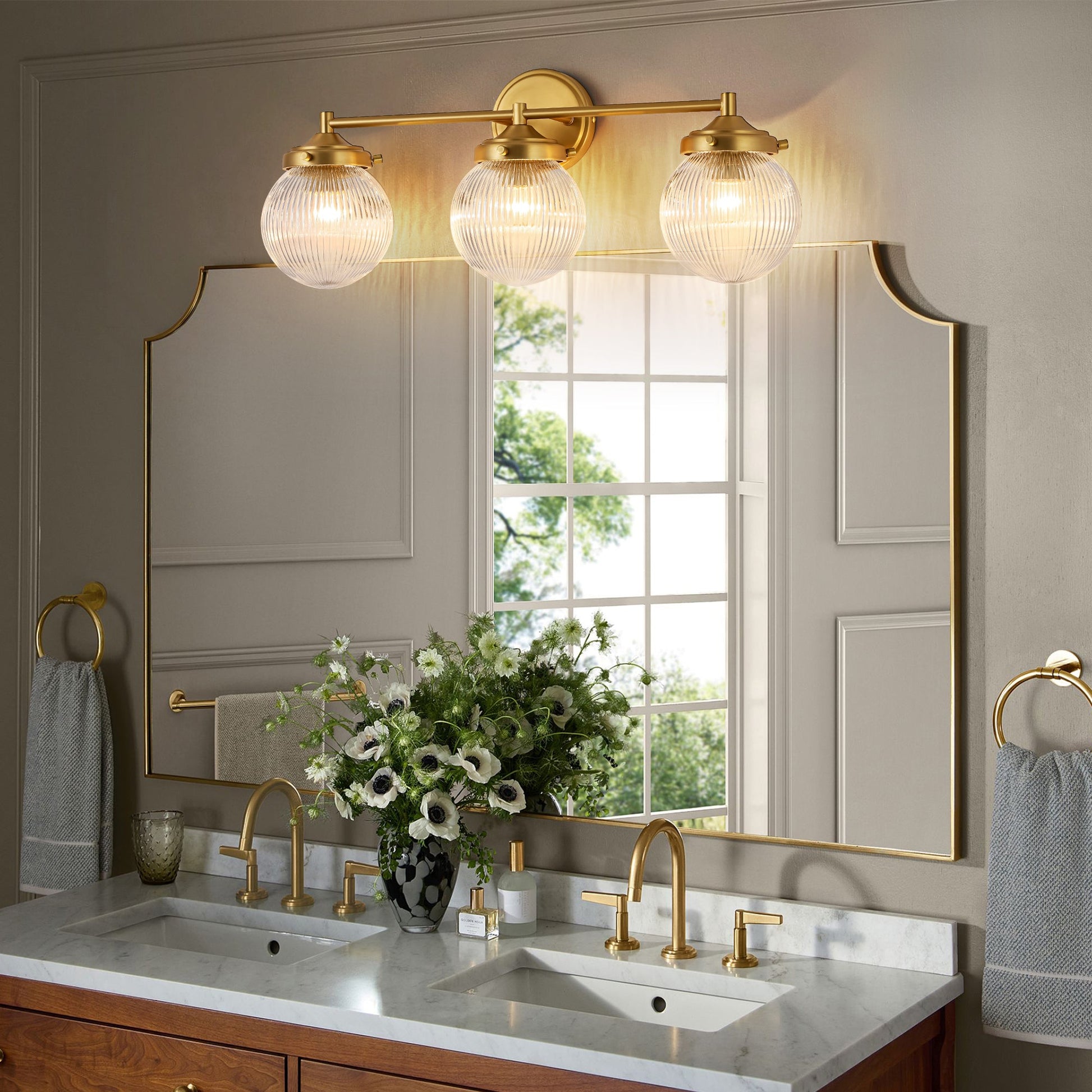 Orbliss 3-Light Ribbed Glass Globe Bubble Vanity Light (24") 3